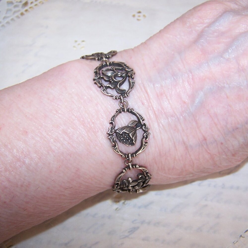 Franklin Mint 1982 Sterling Silver Link Bracelet - Lots of Flowers